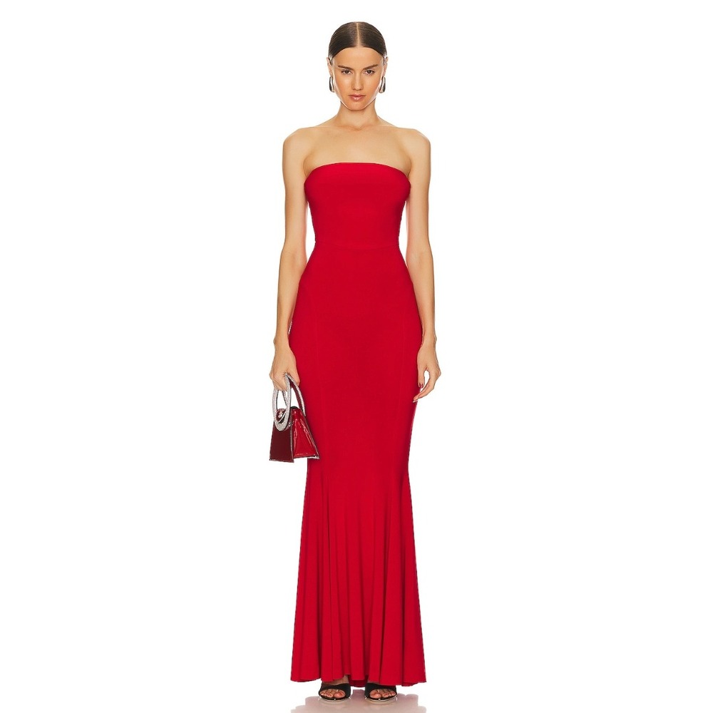 Norma Kamali Strapless Fishtail Gown Tiger Red Jersey Mermaid Dress Womens Sz L
